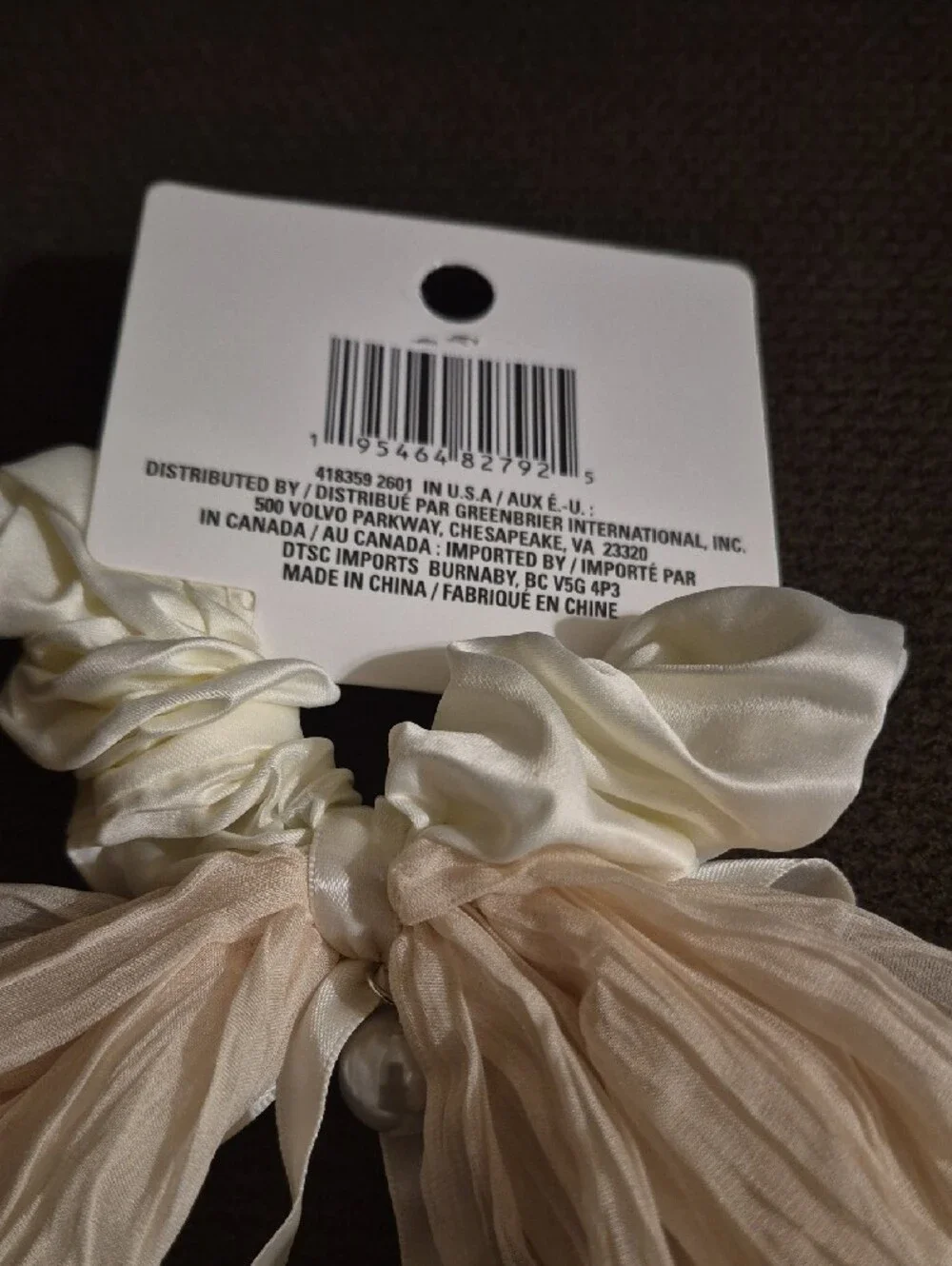 Scrunchie Fashion Girls Cream Bow Hair Clip with Pearl Accent SZ 14+